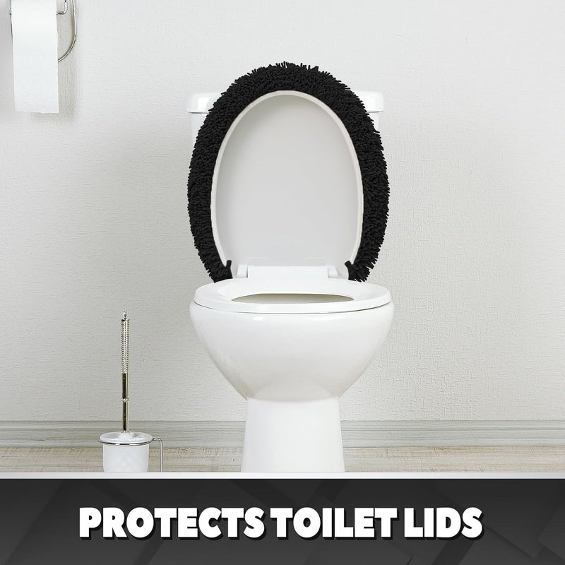 TREETONE Shaggy Chenille Bathroom Toilet Lid Cover, Ultra Soft Plush Seat Covers, Fluffy Absorbent, 19x21 Inches, Standard Toilet Lids for Bathroom Machine Wash & Dry, Black - Image 5